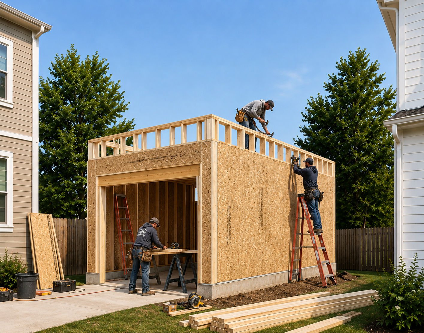 Site-built garage construction